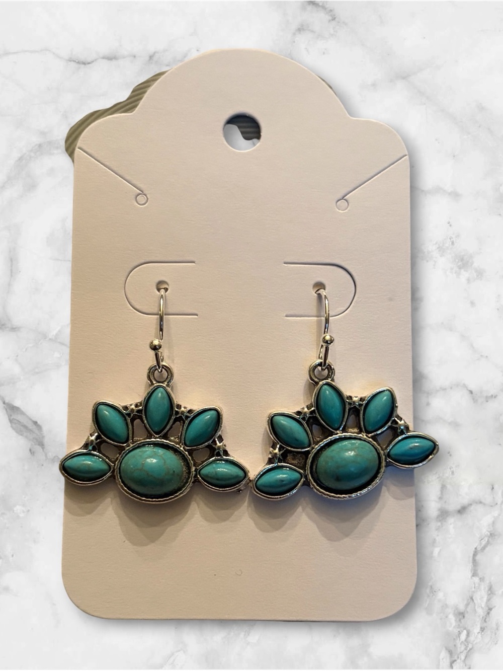 Turquoise Stone Cluster Drop Earrings - Unbranded